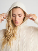 Women's Cable-knit Cashmere Hoodie Sweater in Ivory I Closer View 