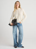 Women's Cable-knit Cashmere Hoodie Sweater in Ivory I Front View 