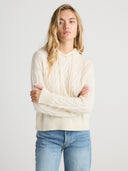 Women's Cable-knit Cashmere Hoodie Top Sweater in Ivory I Front View 