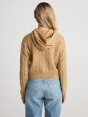 Women's Cable-knit Cashmere Hoodie Top in Sand I Back View 
