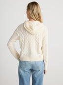 Women's Cable-knit Cashmere Hoodie in Ivory I Back View 