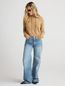 Women's Cable Knit Cashmere Hoodie in Sand I Front View 