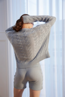 Women's Cable Knit Cashmere Luxury Lounge Shorts Set in Pale Blue | Back View
