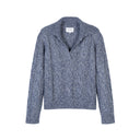 Women's Cashmere-Silk Polo Cable Knit  Sweater in Light Blue| Product View