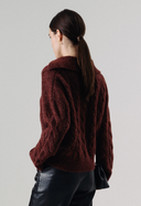 Women's Cashmere-Silk Polo Cable Knit  Top in Vixen | Product View