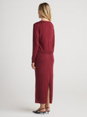 Women's Cashmere Button Up Cardigan Sweater in Red​ | Side-Back View