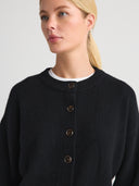 Women's Cashmere Button Up Cardigan in Black | Closer View