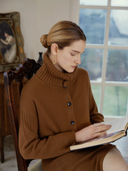 Women's Cashmere Cardigan Sweater in Caramel - 100% Pure Premium Knitwear | Side View