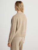 Women's Cashmere Cardigan Sweater in Tan I Front View