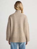 Women's Cashmere Cozy Mock Neck Sweater in Tan I Back View