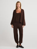 Women's Cashmere Joggers Sweatpants  in Dark Brown | Front View