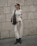 Women's Cashmere Joggers Sweatpants & Trousers/Lounge Set in Ivory | Front View