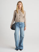 Women’s Cashmere Long Cardigan Sweater in Heather Brown | Front View