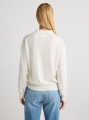 Women's Cashmere Long Sleeve Business Casual Polo in Ivory I Back View