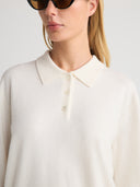 Women's Cashmere Long Sleeve Business Casual Polo in Ivory I Closer View