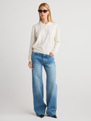 Women's Cashmere Long Sleeve Business Casual Polo in Ivory I Front View