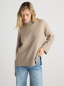 Women's Cashmere Long Sleeve Mock Neck Sweater in Tan I Front View