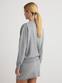 Women's Cashmere Long Sleeve Polo Dress in Light Gray I Front View