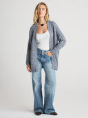 Women's Cashmere Midi Open Cardigan Top in Light Blue I Front View