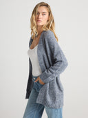 Women's Cashmere Midi Open Cardigan in Light Blue I Side View
