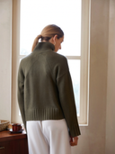 Women's Cashmere Mock Neck Sweater Jumper in Khaki Green - 100% Pure Premium Raglan Knit | Back View