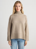 Women's Cashmere Oversized Mock Neck Top in Tan I Front View