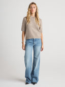 Women’s Cashmere Short Sleeve Cashmere Top in Heather Brown I Front View