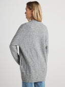 Women's Cashmere Short Sleeve Open Cardigan in Cloudy Light Grey I Back View