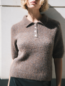 Women’s Cashmere Short Sleeve Polo Top in Jay I Front View
