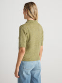 Women’s Cashmere Short Sleeve Polo Top in Mossy I Side View