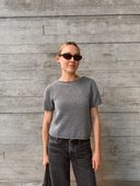 Women's Cashmere Short Sleeve Pullover Shirt in Heather Grey I Front View