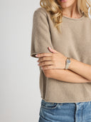 Women's Cashmere Short Sleeve Pullover Shirt in Taupe  I Front View