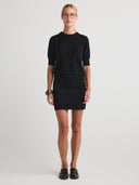 Women's Cashmere Short Sleeve Sweater Shirt in Black | Front View