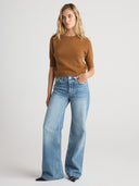 Women's Cashmere Short Sleeve Sweater Shirt in Caramel | Front View