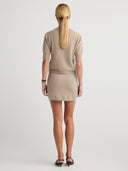 Women's Cashmere Short Sleeve Sweater Top in Taupe | Back View