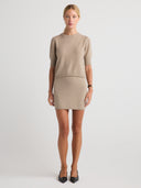 Women's Cashmere Short Sleeve Sweater Top in Taupe | Front View