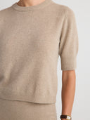 Women's Cashmere Short Sleeve Sweater Top in Taupe | Product View
