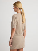 Women's Cashmere Short Sleeve Sweater Top in Taupe | Side View