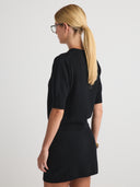 Women's Cashmere Short Sleeve Sweater Top in Black | Side View