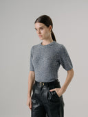 Women's Cashmere Short Sleeve Sweater in Light Blue | Front Side View