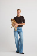 Women's Cashmere Short Sleeve Tee in Dark Brown | Front View