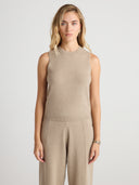 Women's Cashmere Tank Top in Taupe I Front View