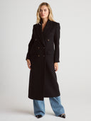 Women’s Double Breasted Cashmere Long Wool Coat in Black I Front View