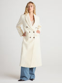 Women’s Double Breasted Cashmere Wool Maxi Coat in Ivory I Front View
