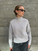 Women's Lane Cashmere Mock Neck Sweater Jumper in Mist - 100% Pure Premium Knitwear | Front View