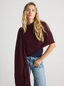 Women's Lightweight Cashmere Fringe Scarf in burgundy | Front View