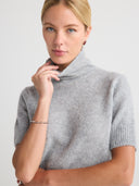 Women's Lightweight Cashmere Short Sleeves Turtleneck Dress in Light Gray I Front View