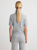Women's Lightweight Cashmere Short Sleeves Turtleneck Sweater in Light Gray I Back View