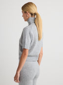 Women's Lightweight Cashmere Short Sleeves Turtleneck Top in Light Gray I Side View