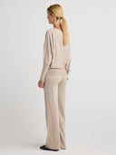 Women's Lightweight Oversized Off The Shoulder Cashmere Jumper in Taupe | Side View